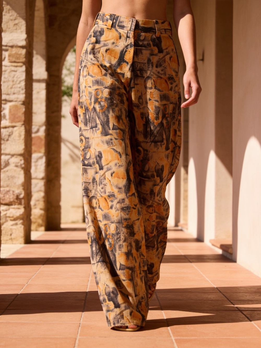 Vintage Abstract Print High Waist Trousers Size 4/6 - Picture 4 of 5